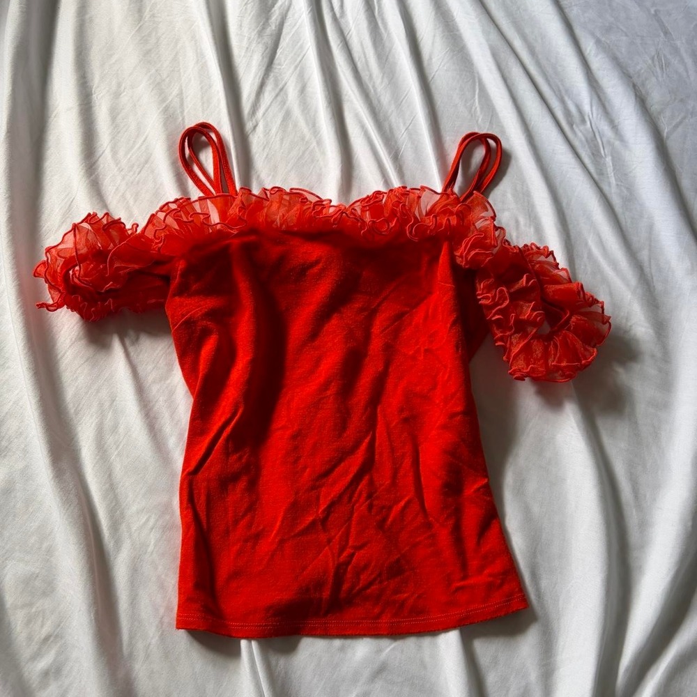Orange off the shoulder ruffle top Y2K XS Venus glam vacation